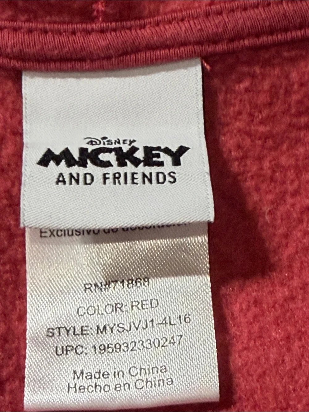 Youth Red Mickey Mouse Zip-Up Hoodie